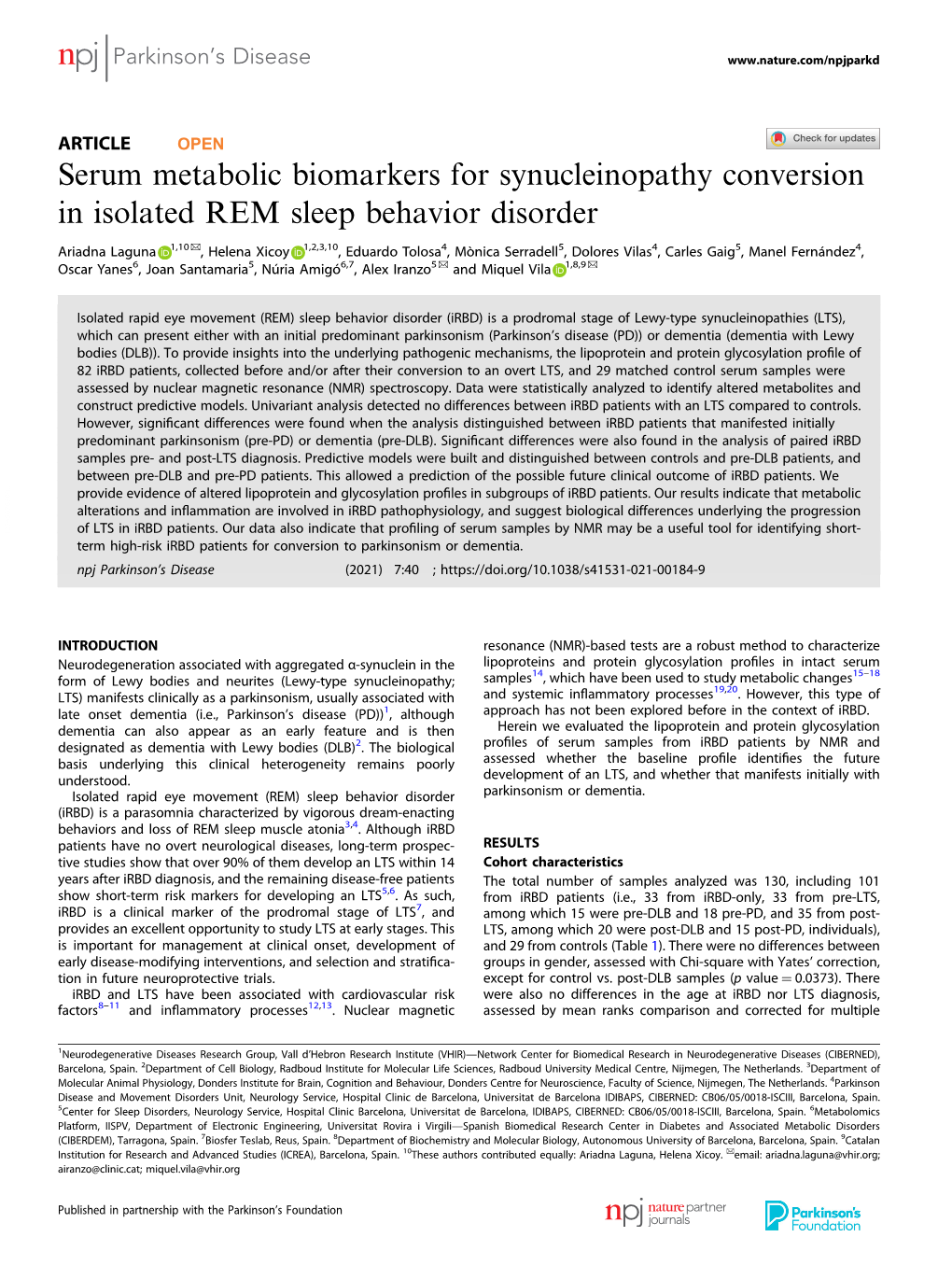 Serum Metabolic Biomarkers for Synucleinopathy Conversion In