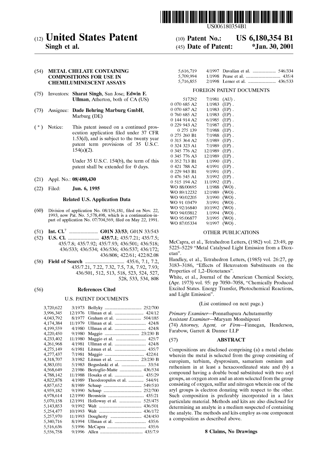 (12) United States Patent (10) Patent No.: US 6, 180,354 B1 Singh Et Al