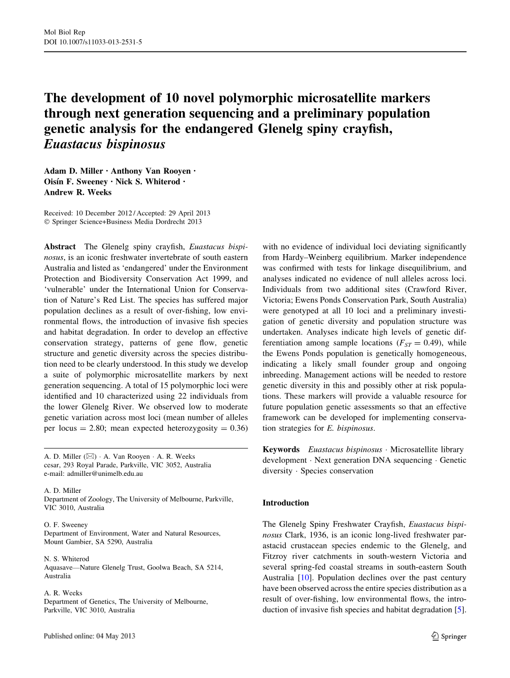 The Development of 10 Novel Polymorphic Microsatellite Markers