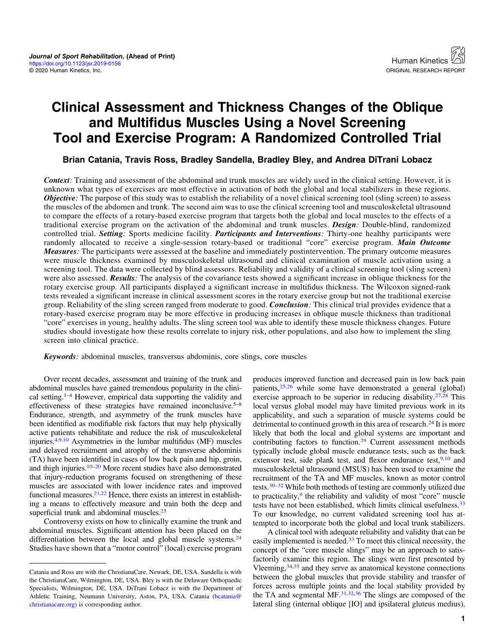 Clinical Assessment and Thickness Changes of the Oblique and Multiﬁdus Muscles Using a Novel Screening Tool and Exercise Program: a Randomized Controlled Trial