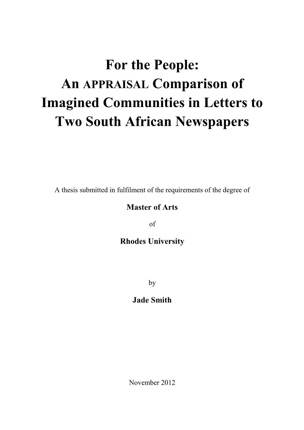 An APPRAISAL Comparison of Imagined Communities in Letters to Two South African Newspapers