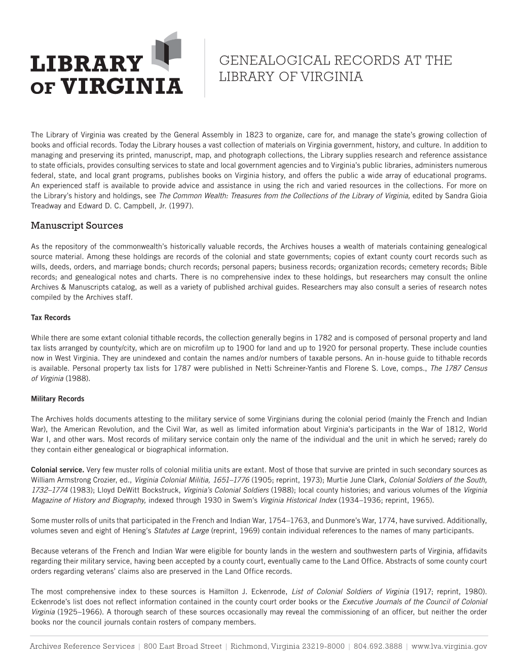 Genealogical Records at the Library of Virginia