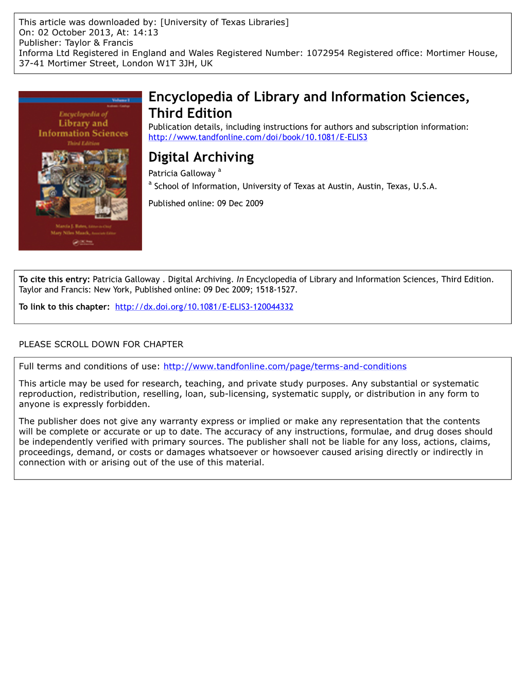 Encyclopedia of Library and Information Sciences, Third Edition