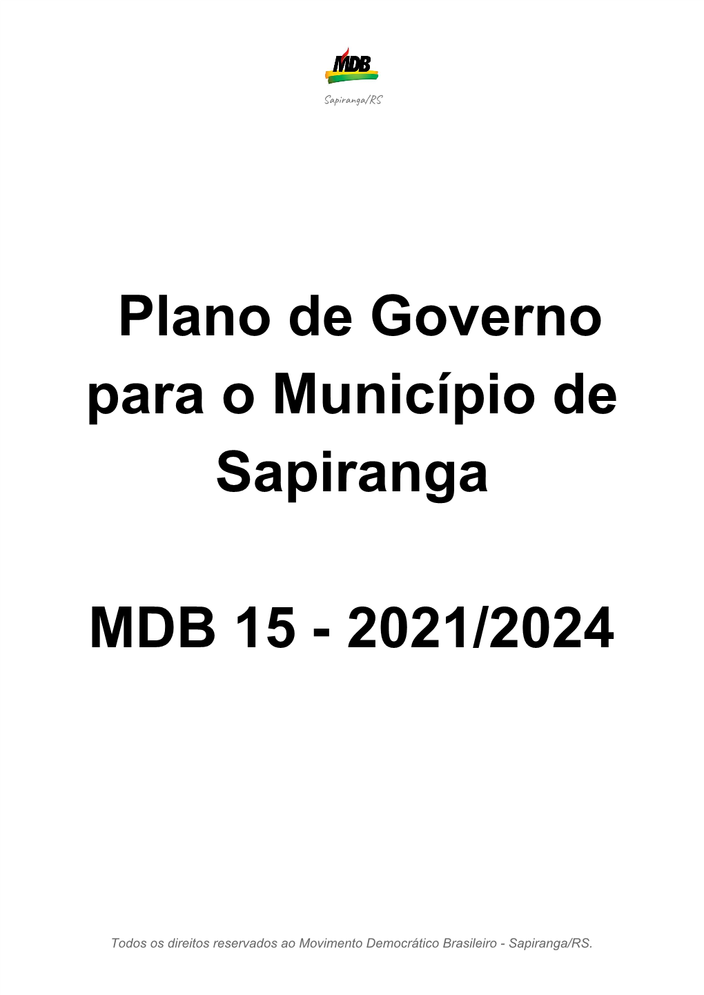 Plano De Governo Para O Município De Sapiranga MDB 15
