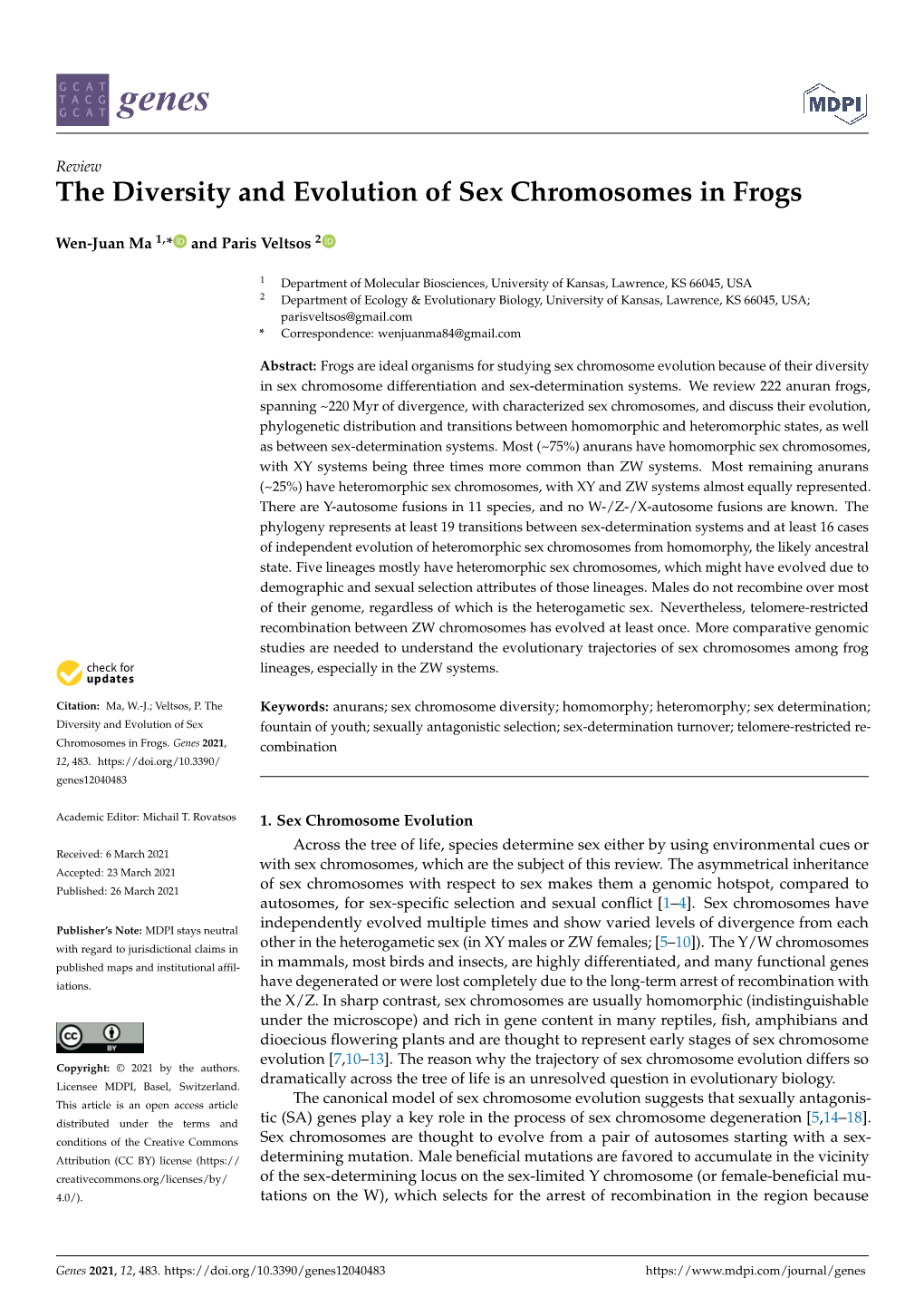 The Diversity and Evolution of Sex Chromosomes in Frogs