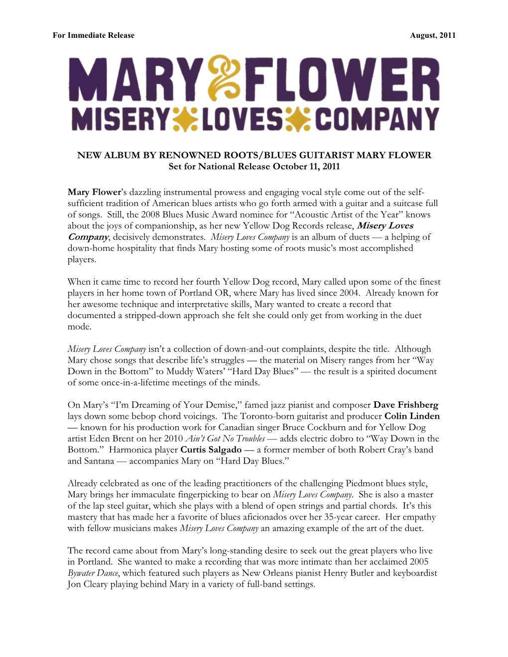 MARY FLOWER Set for National Release October 11, 2011