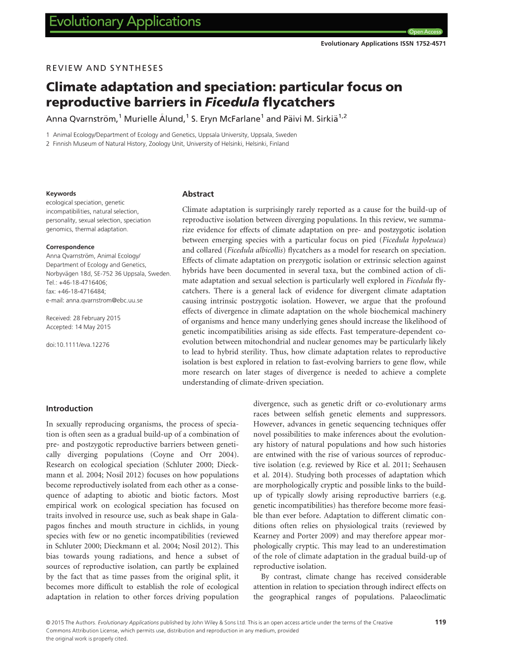 Particular Focus on Reproductive Barriers in Ficedula Flycatchers