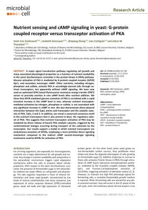 Nutrient Sensing and Camp Signaling in Yeast: G-Protein Coupled Receptor Versus Transceptor Activation of PKA