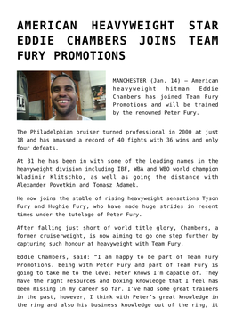 American Heavyweight Star Eddie Chambers Joins Team Fury Promotions