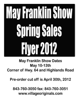 Village Originals, Inc. Spring Flyer Effective 04/02/12 – 04/30/12