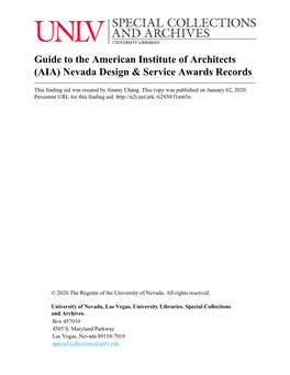 Guide to the American Institute of Architects (AIA) Nevada Design & Service Awards Records