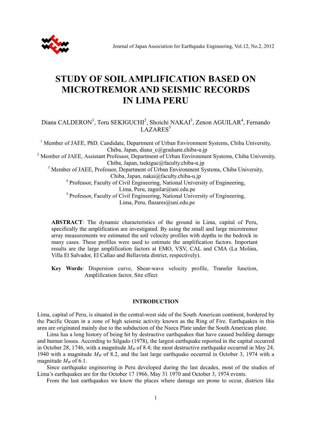 Study of Soil Amplification Based on Microtremor and Seismic Records in Lima Peru