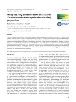 Using the Jolly-Seber Model to Characterise Xerolenta Obvia (Gastropoda: Geomitridae) Population ISSN 2255-9582