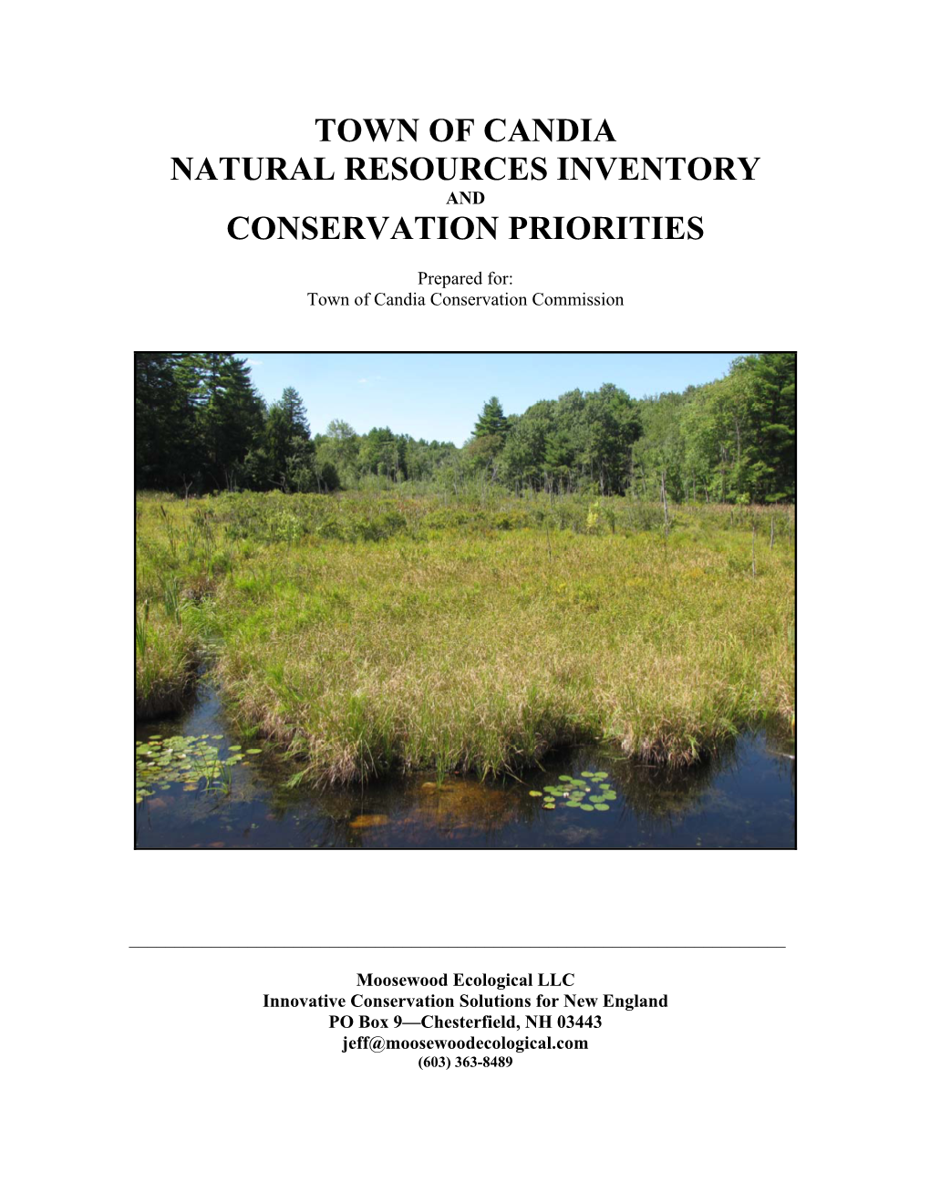 Town of Candia Natural Resources Inventory and Conservation Priorities