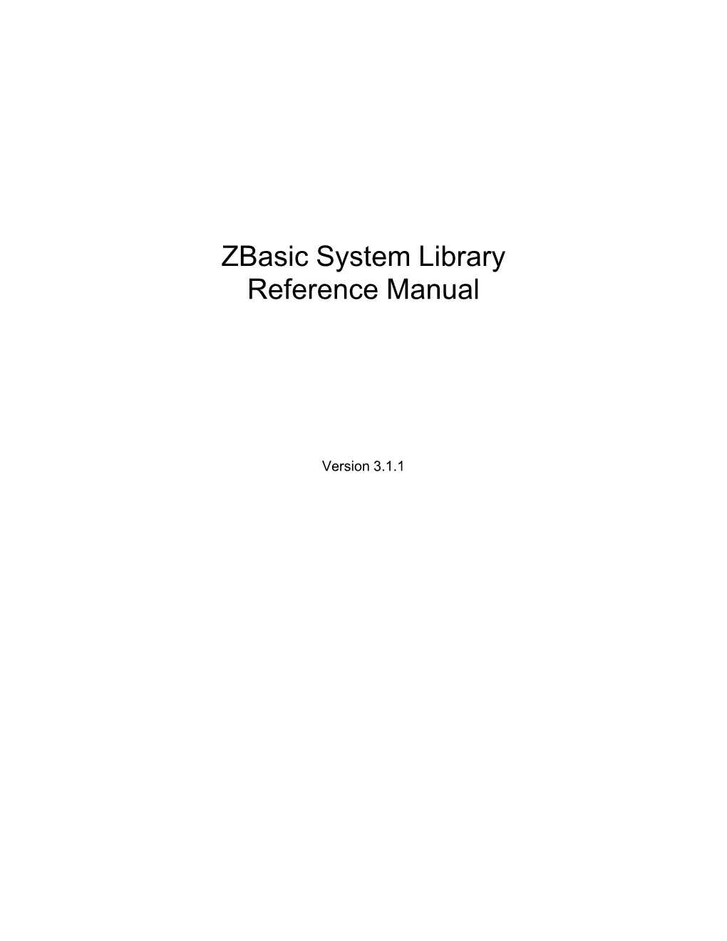 Zbasic System Library Reference Manual