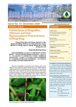 Current Status of Dragonflies (Odonata) and Their Representation in Protected Areas of Hong Kong