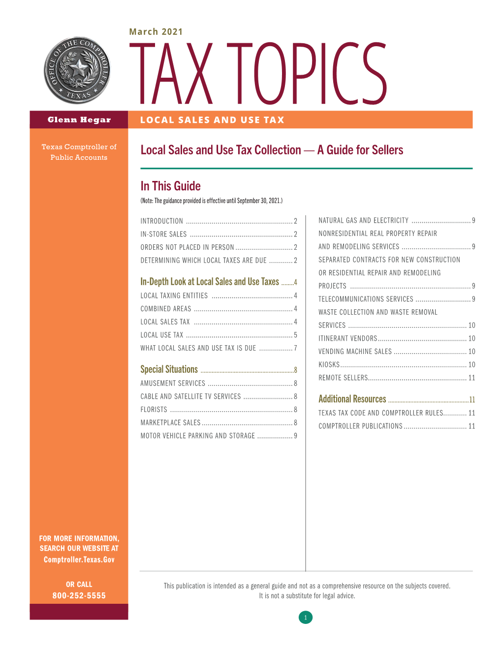 Local Sales and Use Tax Collection — a Guide for Sellers Public Accounts