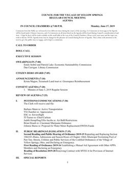 Council for the Village of Yellow Springs Regular Council Meeting Agenda