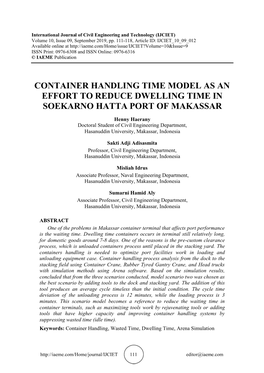 Container Handling Time Model As an Effort to Reduce Dwelling Time in Soekarno Hatta Port of Makassar