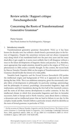 Concerning the Roots of Transformational Generative Grammar*