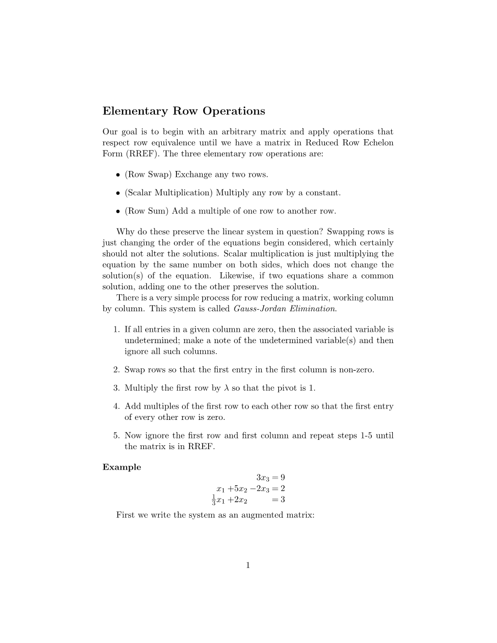 Elementary Row Operations