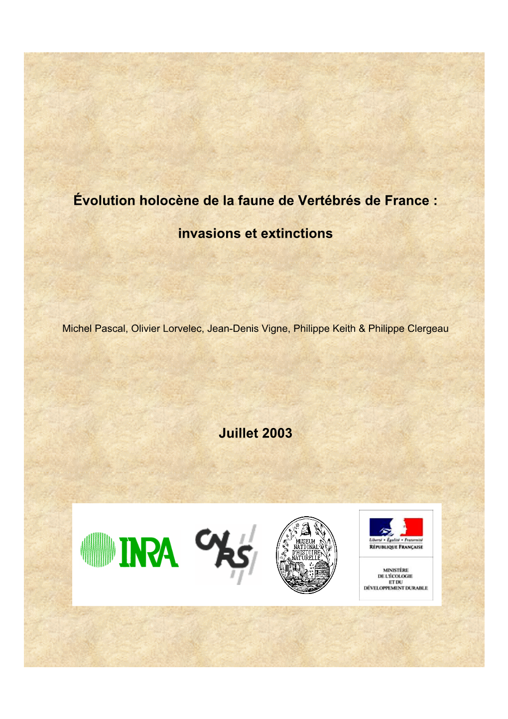 Évolution Holocène De La Faune De Vertébrés De France