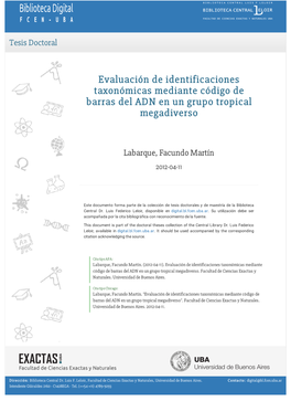 Evaluación De Identificaciones Taxonómicas Mediante Código De Barras Del ADN En Un Grupo Tropical Megadiverso