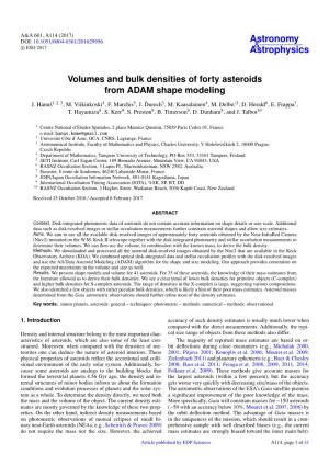 Volumes and Bulk Densities of Forty Asteroids from ADAM Shape Modeling