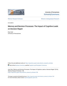 The Impact of Cognitive Loads on Decision Regret