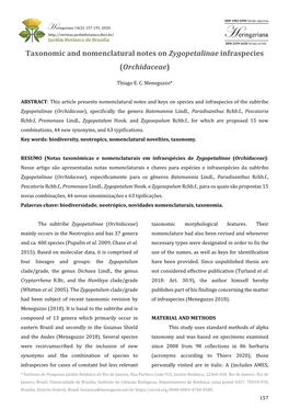 Taxonomic and Nomenclatural Notes on Zygopetalinae Infraspecies (Orchidaceae)