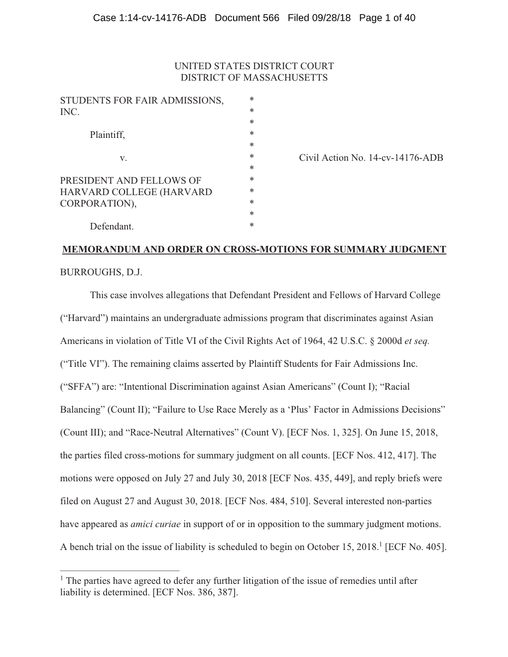 Case 1:14-Cv-14176-ADB Document 566 Filed 09/28/18 Page 1 of 40