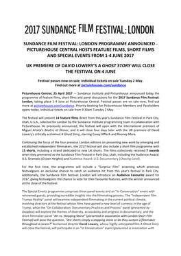 Sundance Film Festival: London Programme Announced – Picturehouse Central Hosts Feature Films, Short Films and Special Events from 1-4 June 2017