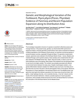 Genetic and Morphological Variation of the Forkbeard, Phycis Phycis