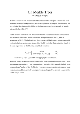 "On Merkle Trees", Dr Craig S Wright