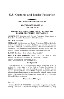 Customs Bulletin Weekly, Vol. 51, August 16, 2017, No. 33