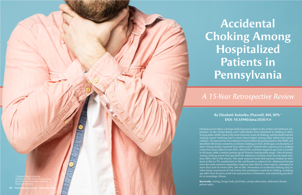 Accidental Choking Among Hospitalized Patients in Pennsylvania