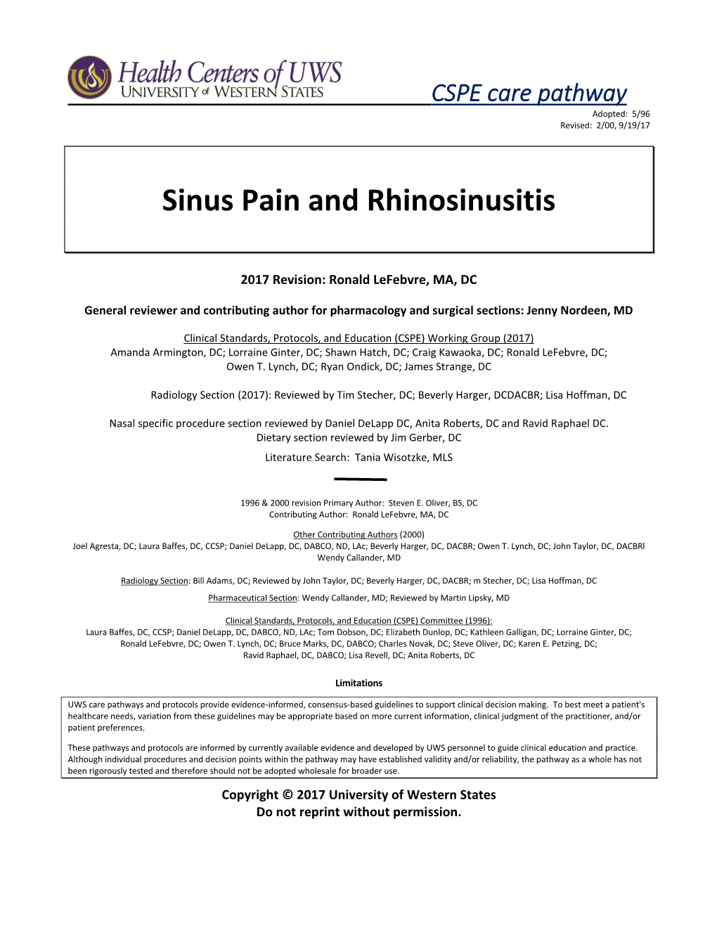 Sinus Pain and Rhinosinusitis