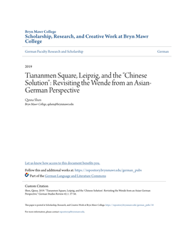 Tiananmen Square, Leipzig, and the "Chinese Solution": Revisiting the Wende from an Asian-German Perspective