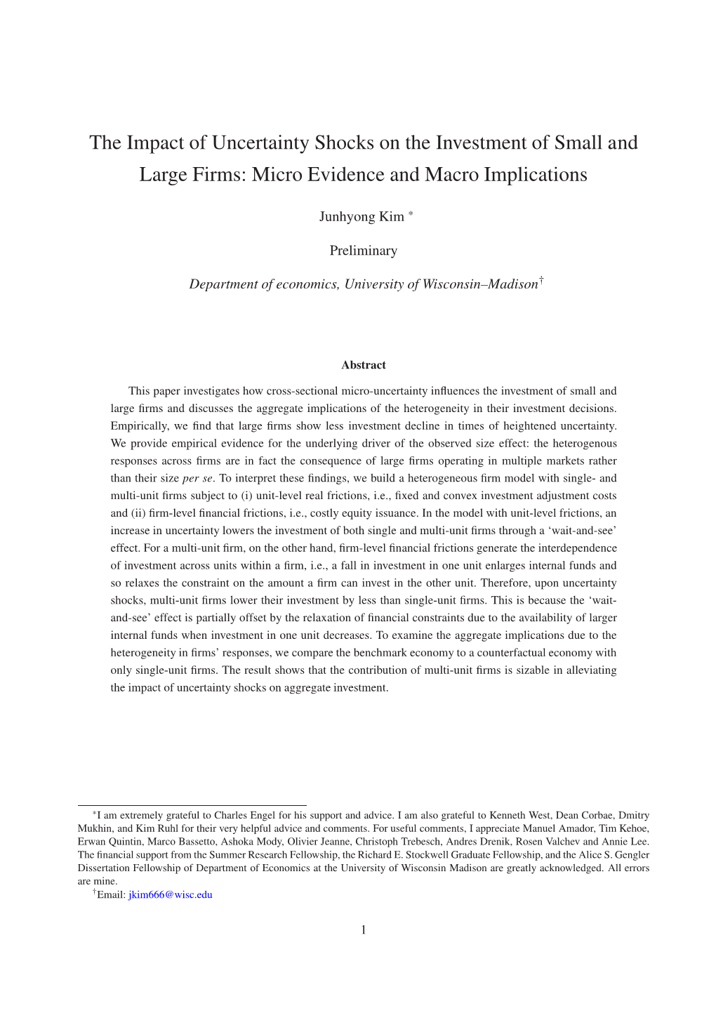 The Impact of Uncertainty Shocks on the Investment of Small and Large Firms: Micro Evidence and Macro Implications