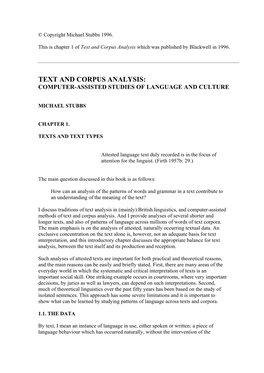 Text and Corpus Analysis: Computer-Assisted Studies of Language and Culture