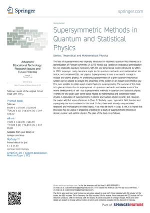 Supersymmetric Methods in Quantum and Statistical Physics Series: Theoretical and Mathematical Physics