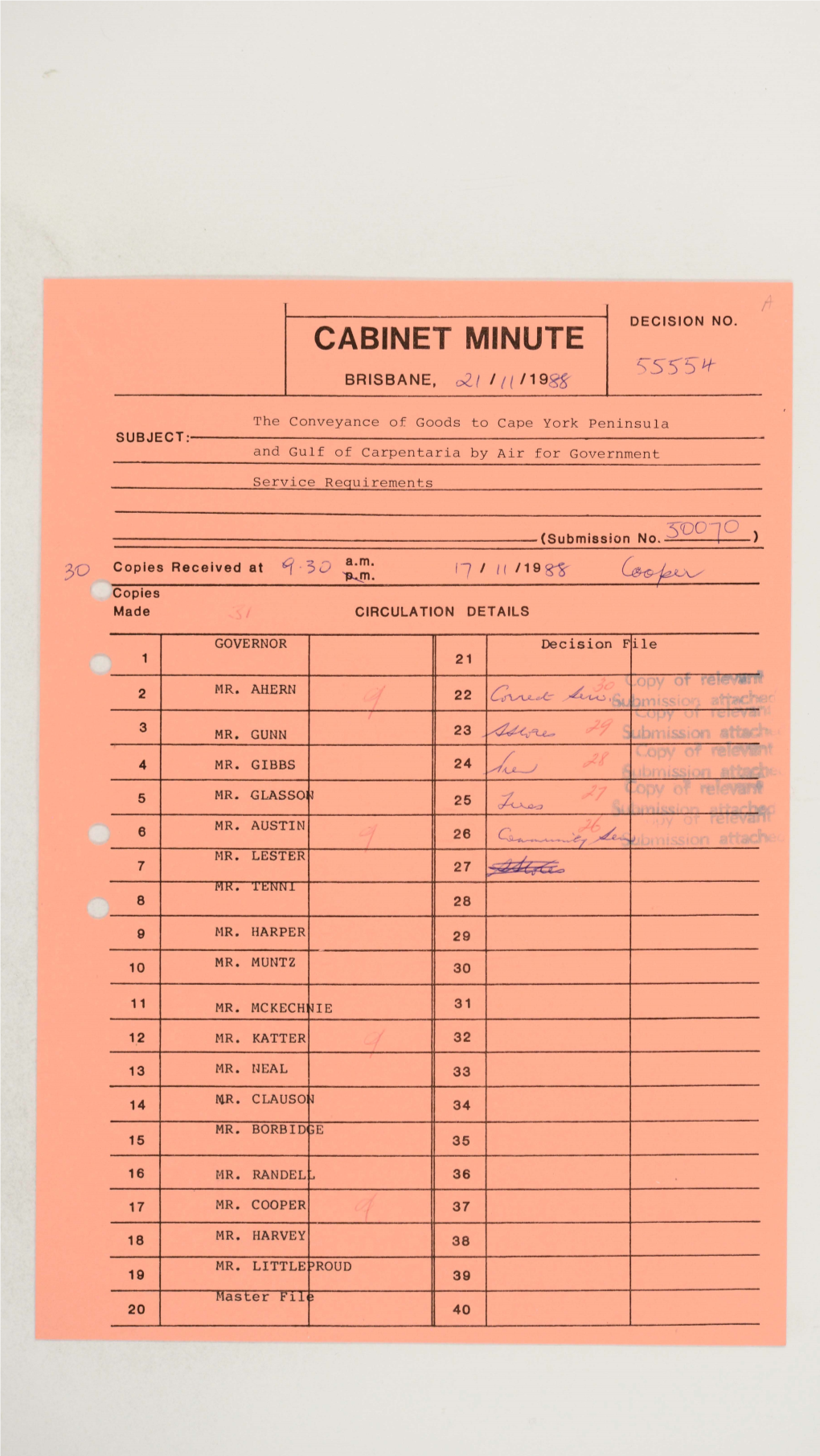 Cabinet Minute