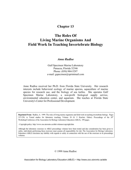 The Roles of Living Marine Organisms and Field Work in Teaching Invertebrate Biology