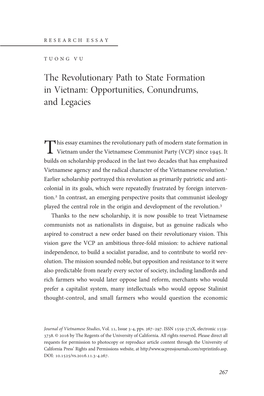 The Revolutionary Path to State Formation in Vietnam: Opportunities, Conundrums, and Legacies