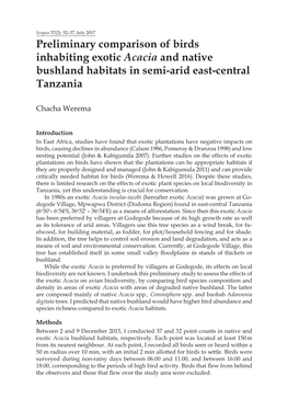 Preliminary Comparison of Birds Inhabiting Exotic Acacia and Native Bushland Habitats in Semi-Arid East-Central Tanzania
