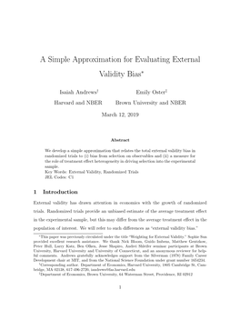 A Simple Approximation for Evaluating External Validity Bias∗