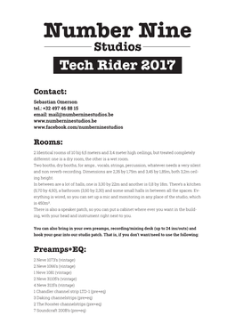Number Nine Studios Tech Rider 2017