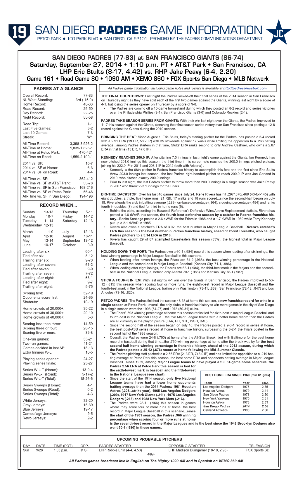 Game Information San Diego Padres