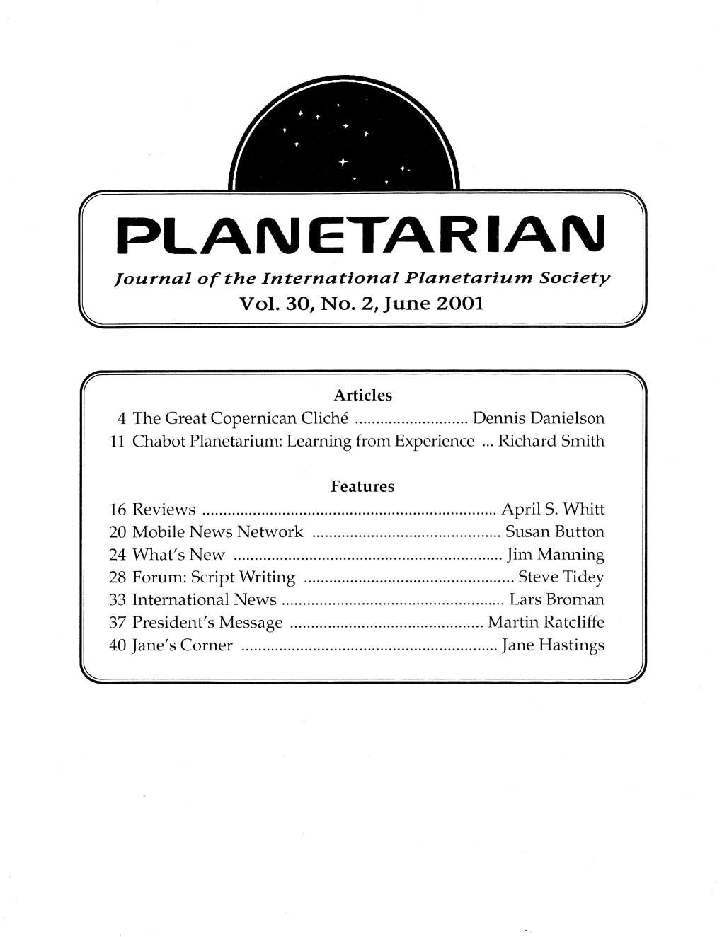 PLAN ETAR IAN Journal of the International Planetarium Society Vol