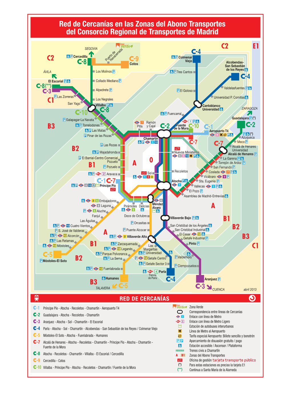 Red De Cercanías En Las Zonas Del Abono Transportes Del Consorcio Regional De Transportes De Madrid